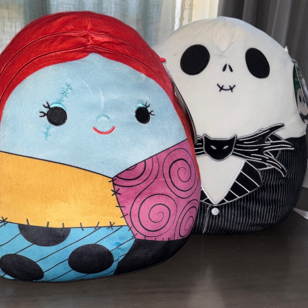 Colorful Plush Character Throw Pillow Duo - Pink, Red, Light Blue & Black